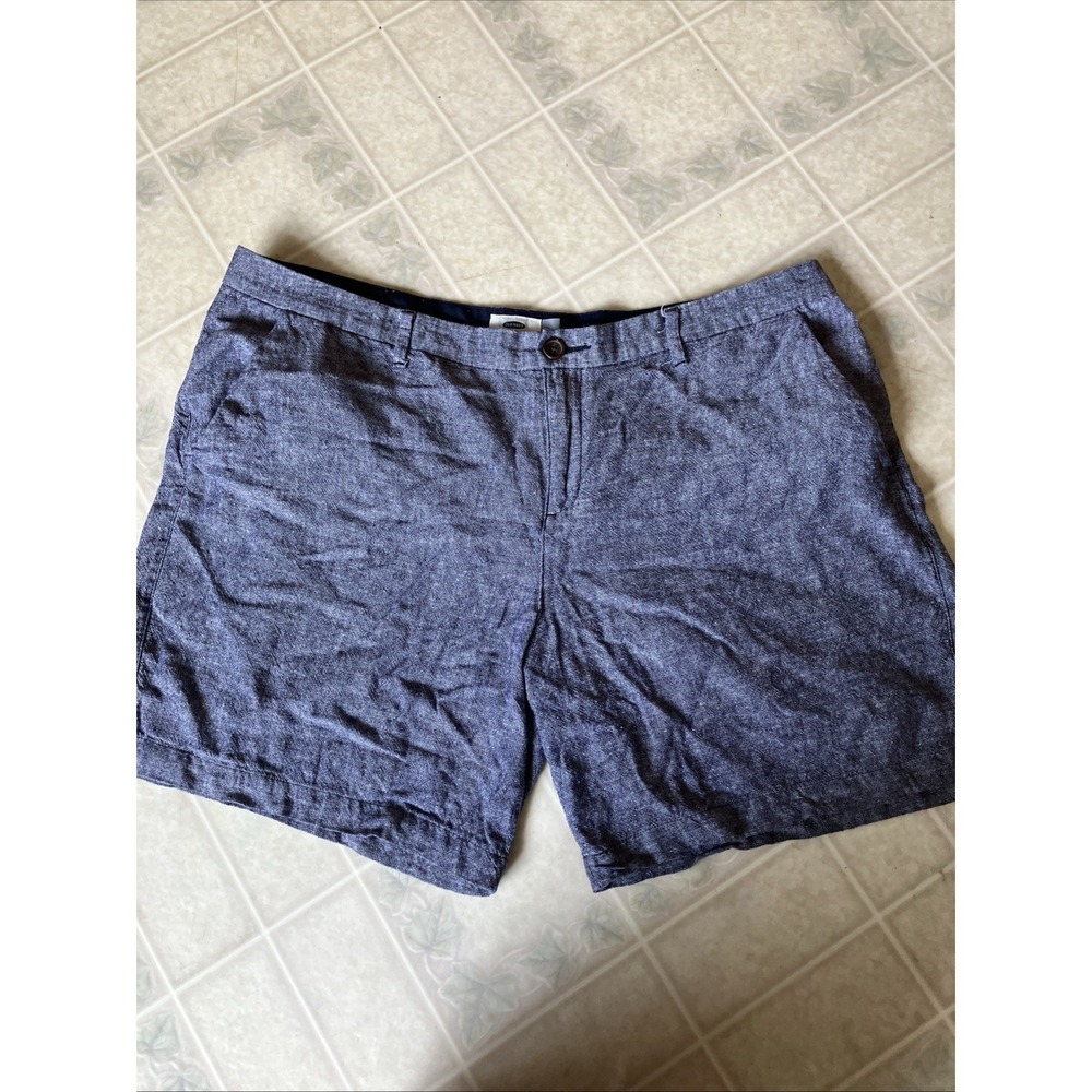 Blue Linen Euro Summer Coastal Loose Everyday Shorts Size 16 Casual Preppy
